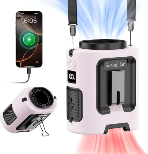 Vista 7 de Socool - Ventilador de cintura portátil con clip en el cinturón portátil de 5000 mAh, ventiladores personales recargables, ventilador de camisa
