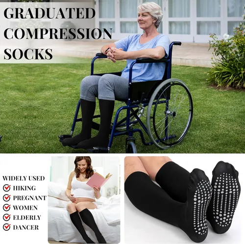 Vista 4 de Xtinmee 6 Pairs Non Slip Compression Socks Maternity Compression Socks 20-30 Mmhg Anti Skid Compression Socks Hospital Socks with Grips for Men and