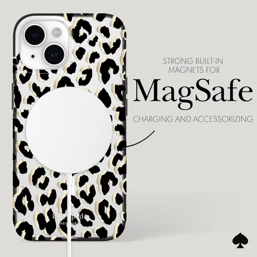 Vista 5 de Kate Spade New York Funda para iPhone 15 / 14 / 13, Compatible con MagSafe - Leopardo de Ciudad Negro