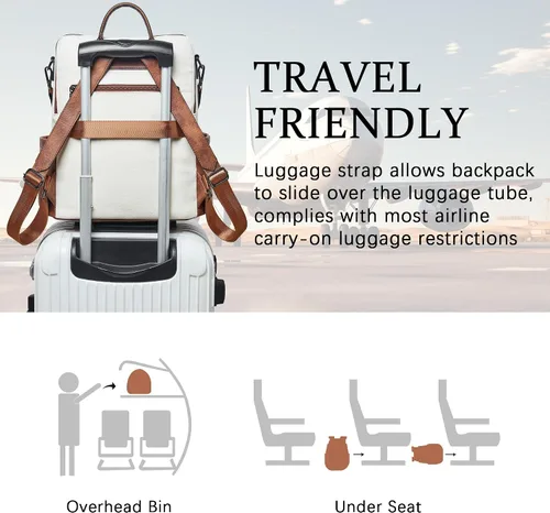 Vista 5 de Shrrie - Mochila vegana de cuero para laptop de 14 pulgadas para mujer, mochila de trabajo, mochila de moda, mochila de viaje, bolso para negocios