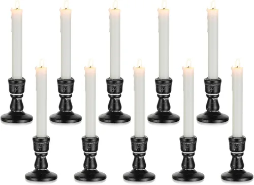 Vista 8 de Portavelas cónicos de madera: Portavelas rústicos negros de madera estilo granja para decoración otoñal de Halloween, sala de estar, mesa