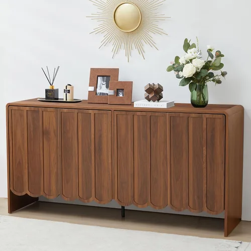 Vista 15 de ORRD Aparador de buffet, armarios de almacenamiento Accent con 2 puertas, gabinete de madera estilo granja con estantes ajustables y panel ondulado