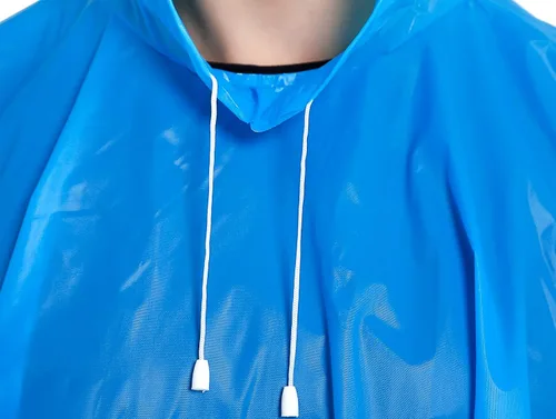 Vista 5 de Ponchos de lluvia para adultos, impermeable, portátil, reutilizable, paquete de 2 con capucha con cordón, se mantiene seco con estilo Azul