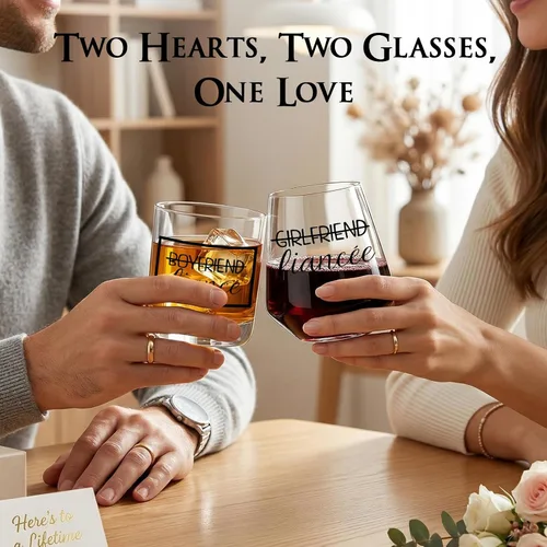 Vista 5 de comfit Regalos de compromiso para parejas: regalo de compromiso para parejas recién comprometidas, regalo de compromiso, copa de whisky de vino