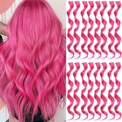 Vista 14 de 16 extensiones de cabello sintético rizado y ondulado con clip, para niñas y mujeres, coloridos resaltados para fiestas, cosplay, festival, regalo