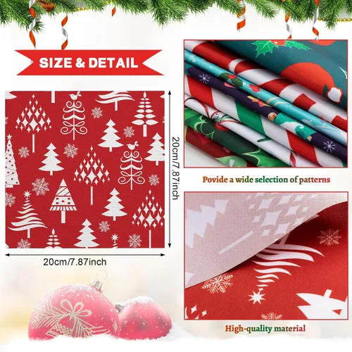 Vista 2 de Shimeyao 60 Piezas Paquetes de Tela de Navidad Costura Acolchado Muñeco de Nieve Papá Noel Alce Copo de Nieve Estampado Cuartos Gruesos Cuadrados