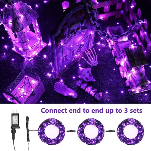 Vista 3 de Brizled Luces moradas, tira de 200 luces LED de 72 pies con temporizador, 8 modos para fiesta de Halloween en interiores y exteriores