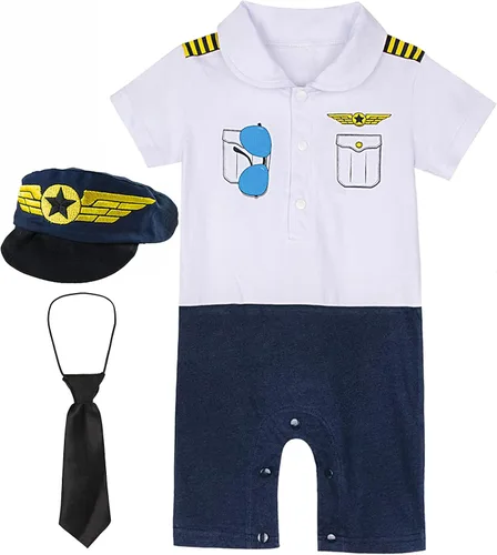 Vista 4 de COSLAND Bebé traje de Halloween bebé niño piloto mameluco con sombrero