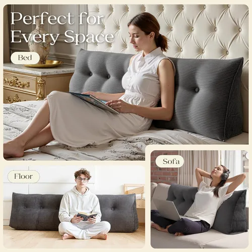 Vista 2 de WOWMAX - Almohada triangular para lectura; almohada grande para cabecera y respaldo; almohada en forma de cuña para soporte y posicionamiento