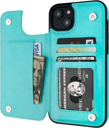 Vista 12 de ONETOP - Funda tipo cartera compatible con iPhone 14 Plus con soporte para tarjetas, funda de piel sintética con soporte y ranuras para tarjetas
