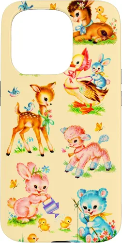 Vista 14 de Vintage Baby Animals Nursery 50's Retro Yellow Case for iPhone 17