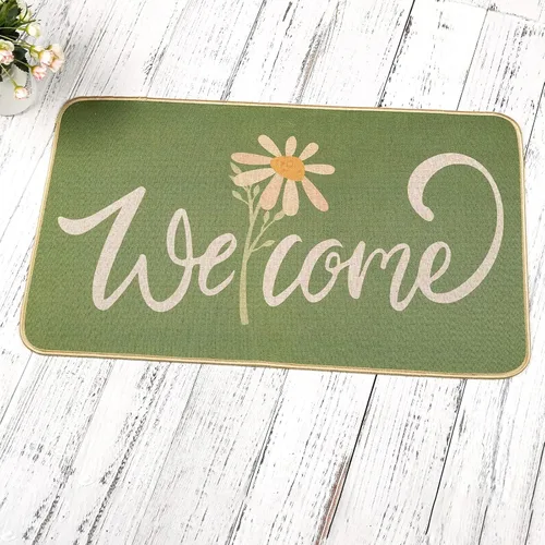 Vista 2 de Tapete decorativo de bienvenida de primavera, tapete decorativo con flores, tapete de bajo perfil, para decoración del hogar, interiores