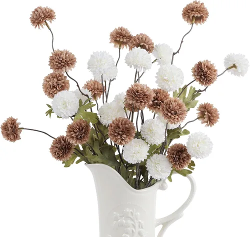 Vista 33 de DuHouse 6 piezas de flores artificiales de seda falsa pompón crisantemo, pequeña mini bola de crisantemo de seda con tallos para bodas DIY arreglos