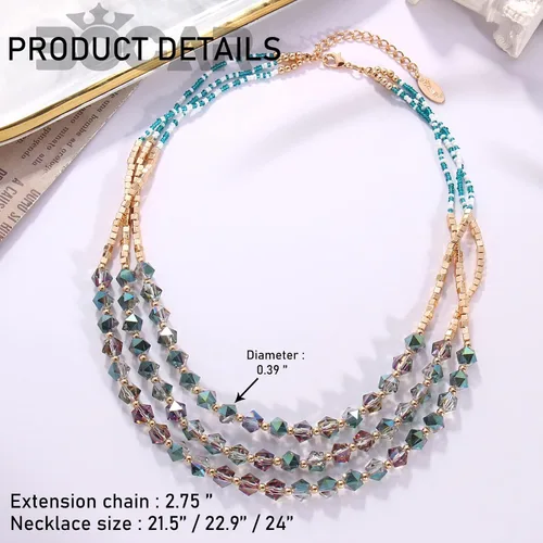 Vista 6 de Bocar Collar para mujer, collar de cuentas de 3 capas, joyería de moda, regalos de fiesta para ella
