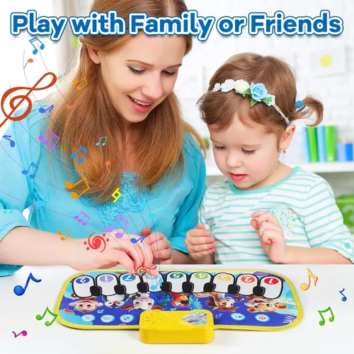 Vista 4 de Tapete de piano de suelo para niños pequeños, alfombrillas musicales con sonidos y canciones de animales, juguetes educativos sensoriales