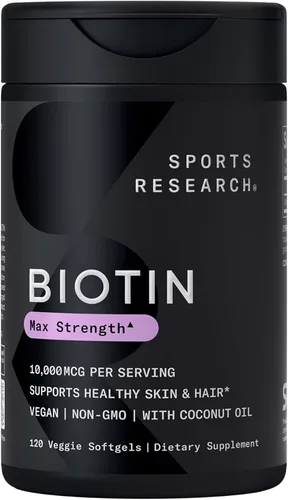 Vista 4 de Sports Research Hair Essentials Pack - Suplemento proteico de colágeno en polvo de chocolate oscuro (40 porciones) y biotina (vitamina B7) 10,000