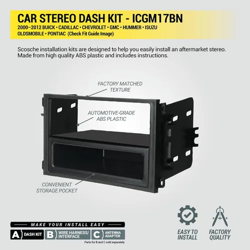 Vista 7 de Scosche ICGM17BN Kit completo de instalación de radio DIN simple o doble compatible con vehículos selectos de General Motors 2000-2012 - Kit
