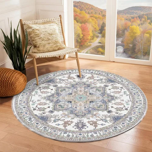 Vista 319 de OPPODREAM Alfombras suaves, pequeñas y lavables con parte trasera antideslizante, alfombra de cachemira sintética de pelo bajo, 2 x 3 pies, azul