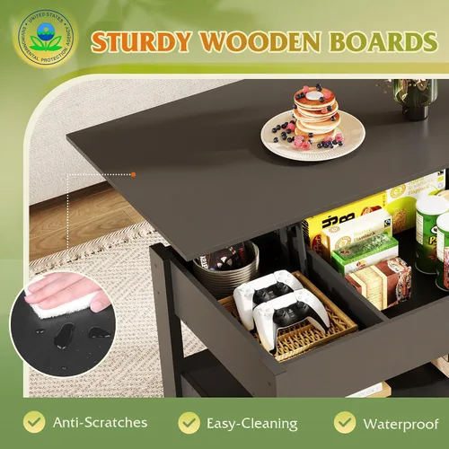 Vista 7 de WLIVE Mesa de Centro, Mesa de Centro con Tapa Elevable con 2 Cajones, Gran Almacenamiento y Estante Abierto, Tapa de Mesa Elevable para Sala de Negro