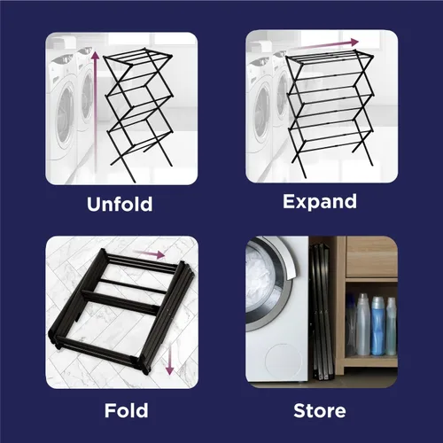 Vista 7 de BLACK+DECKER Organizador de lavandería extensible/plegable para secar ropa. Esencial para campamento/remolques o cualquier lugar donde seque la ropa