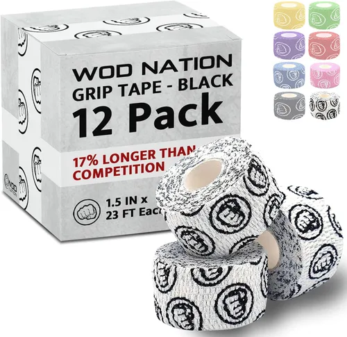 Vista 21 de WOD Nation Flexible Hook-Grip Athletic Tape – Easy-Tear, Sweat-Proof Thumb & Finger Strips for Weightlifting Negro