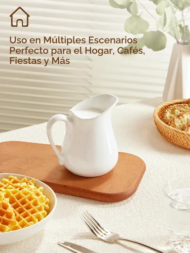 Vista 6 de Jarra de crema de leche de porcelana de 17 onzas con asa, jarra de cerámica blanca
