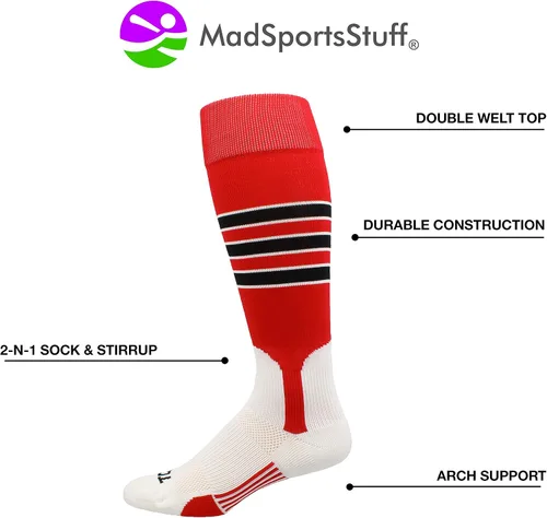 Vista 2 de MadSportsStuff Baseball Stirrup Socks 3 Stripe with Featheredge