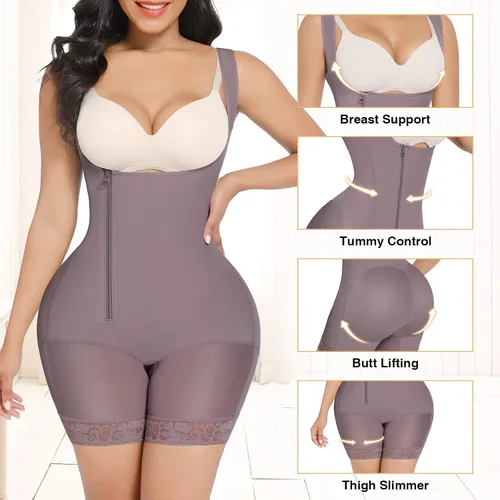 Vista 3 de FeelinGirl Shapewear for Women Slimmer Body Shaper Tummy Tuck Faja with Zipper Butt Lifter Open Crotch Shorts