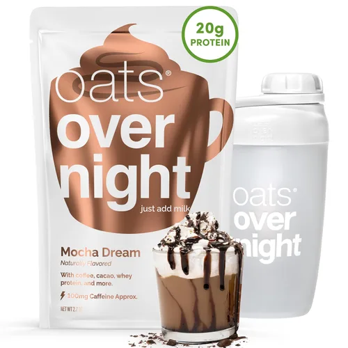 Vista 8 de Oats Overnight - Mocha Dream - 0.71 oz de proteína, batido de desayuno alto en fibra, 100 mg de cafeína, sin gluten, avena sin OMG