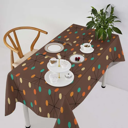 Vista 12 de Mantel retro moderno de mediados de siglo, diseño de colores retro de los años 50, resistente al agua, mantel lavable para cocina, comedor, fiesta