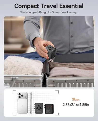 Vista 7 de ORICO Adaptador de viaje universal con 2 CA 2 USB-C y 1 conector USB-A, adaptador de corriente internacional PD 20W, cargador de pared esencial