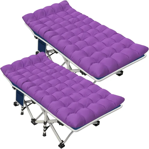 Vista 11 de Paquete de 2 catres de camping con colchón, catres cómodos para catres de dormir para adultos, cama plegable de doble capa Oxford, fácil
