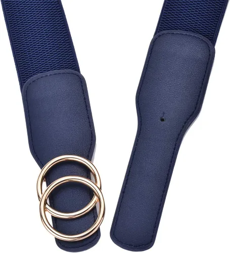 Vista 3 de Beltox - Cinturones elásticos de cintura ancha para mujer, con doble anillo, hebilla doradaplateada, Oro, plata