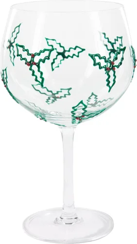 Vista 2 de Pavilion Gift Company Feliz Navidad - Acebo y bayas - Copa de vino pintada a mano (24 oz)