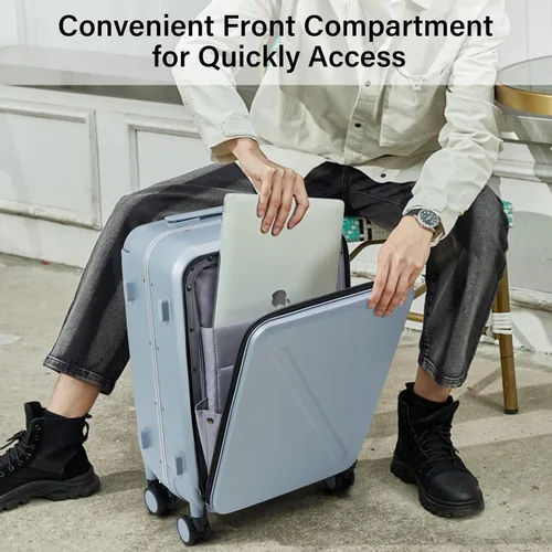 Vista 2 de MILADA Equipaje de mano de asa ancha con bolsillo frontal, equipaje de apertura frontal rígido de 20 pulgadas con ruedas giratorias, maleta