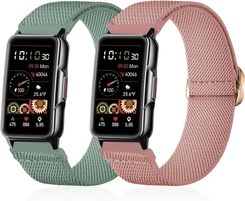 Vista 9 de Paquete de 2 correas elásticas de nailon compatibles con reloj inteligente Mindrose H80 de 1.47 pulgadas, correas de reloj elásticas suaves