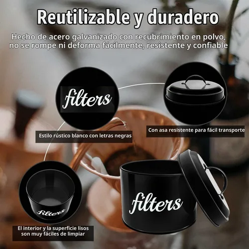 Vista 3 de Soporte para filtro de café esmaltado blanco con tapa, decoración rústica de granja de café envejecida