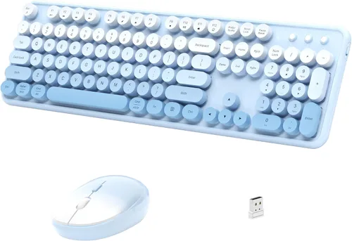 Vista 8 de Links9+ Combo de teclado y mouse inalámbricos, teclado retro de tamaño completo con teclas redondas, 2.4GHz para Windows, Mac, laptop, PC, azul