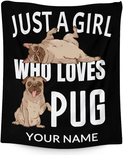 Vista 17 de Manta de Pug para regalo, 30 x 40 pulgadas, bonita manta para amantes de los perros, mantas blancas de felpa suave para sofá, oficina
