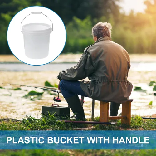 Vista 6 de Homoyoyo Cubo de agua de plástico blanco Mango portátil para uso doméstico Almacenamiento para actividades al aire libre y tareas domésticas