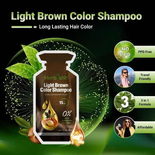 Vista 2 de Herbishh Champú de color para el cabello, 10 bolsitas + 1 bolsa de máscara de cabello de argán, tinte para el cabello 3 en 1, libre de PPD, fácil