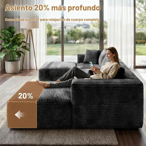 Vista 6 de Sofá modular sin hueso de 110 pulgadas con 2 otomanas, sofá en forma de U para sala de estar, sofá de piso de pana de asiento profundo, no requiere