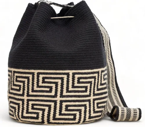 Vista 4 de WAYUU bolso mochila para mujer, bolsa tejida original colombiana auténtico patrón de ganchillo Fairtrade Regalo de Colombia, Diseño 40-Medium