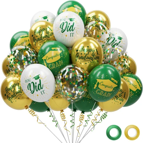 Vista 8 de Paquete de 78 globos de graduación 2026, decoraciones de graduación, globos de graduación de 12 pulgadas de oro negro con cintas para decoraciones