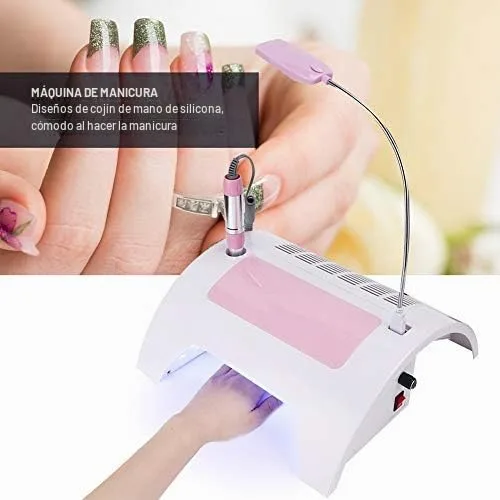 Vista 4 de Colector de polvo de uñas 5 en 1 con taladro, máquina eléctrica multifuncional para taladro de uñas con colector de polvo, lámpara de escritorio