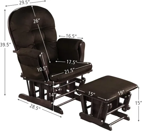 Vista 3 de Costzon Mecedora Deslizante de Guardería con Otomana, Mecedora Deslizante Tapizada Cómoda con Cojín Acolchado, Bolsillo de Almacenamiento, Base