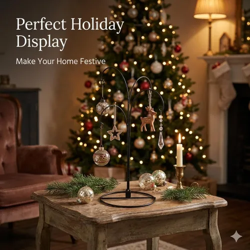 Vista 3 de HOHIYA Soporte de exhibición de adornos de 12 pulgadas, paquete de 2 soportes de metal de 4 brazos para decoraciones de Navidad, adornos colgantes