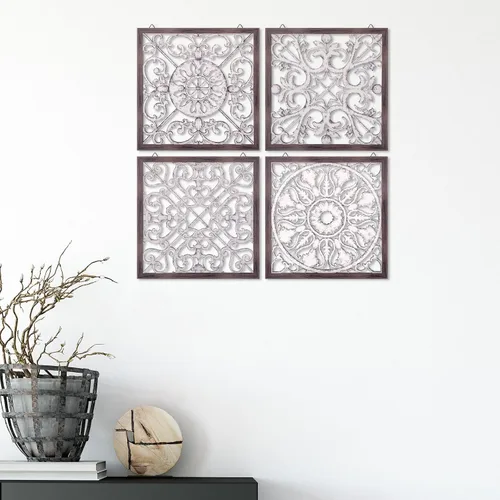 Vista 7 de Tatuo 4 piezas de decoración de pared de madera, paneles de madera decorativos de granja, decoración de pared moderna para sala de estar, hogar