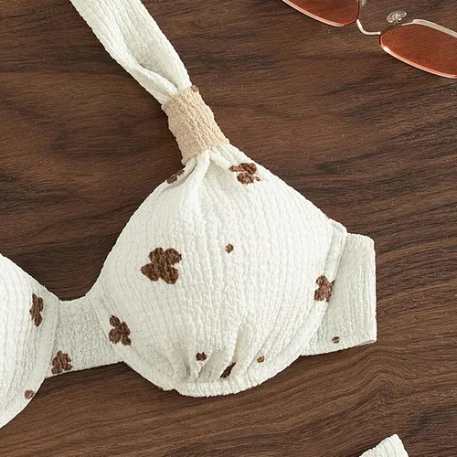 Vista 7 de JUNGE Bikini Set for Women Bathing Suits Push Up Halter Bandage Bikinis Floral Printed Swim Bottoms Beach Two Piece Swimsuits