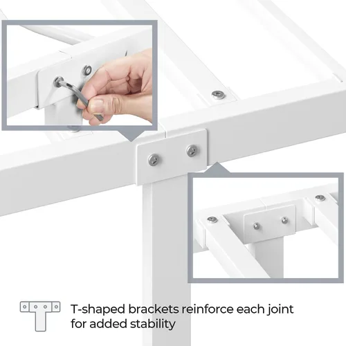 Vista 6 de Yaheetech Marco de cama con plataforma de metal doble, cabecero y estribo Blanco